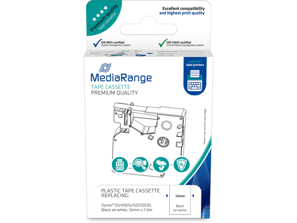 MediaRange Kunststoff-Schriftbandkassette, für/ersetzt Dymo 45013 MRDY45013 laminiert 7mx12mm