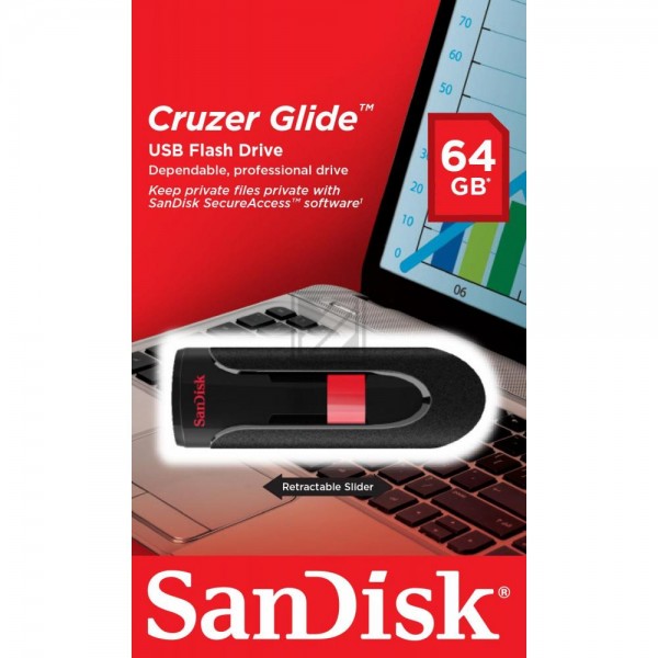 SANDISK CRUZER GLIDE USB STICK 64GB SDCZ60-064G-B35 USB 2.0 schwarz