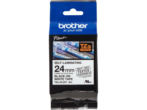 Brother TZe-SL251 Farbband P-touch 24mm schwarz-weiß Schriftband 8m selbstlaminierend