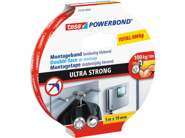 Tesa Powerbond Montageband Indoor 55792-00001-02 5Mx19mm Weiss