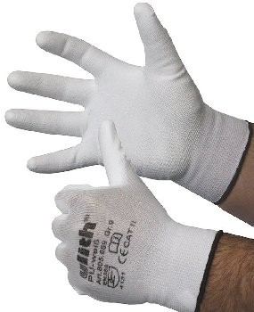 Nylon Feinstrick-Handschuhe mit weißer PU-Beschichtung, Cat II, Größe 9