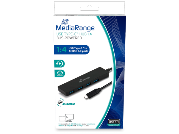 MEDIARANGE USB-C AUF 4x USB 3.0 HUB MRCS508 silber