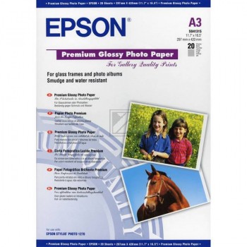 Epson Premium Glossy Photo Paper DIN A3 Fotopapier glänzend weiß 20 Seiten DIN A3 (C13S041315)