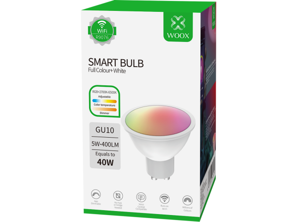 R9076 WOOX SMART LED GU10 5,5W 400lumen 2700-6500K RGB+CCT