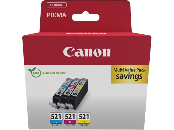 2934B015 Canon CLI-521 C/M/Y Multipack Pixma w/o SEC 3x440 Seiten Cardboard