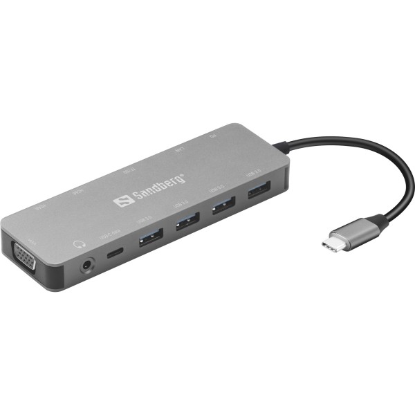 D Sandberg 136-45 USB-C 13-Port 100W DockingStation Grey