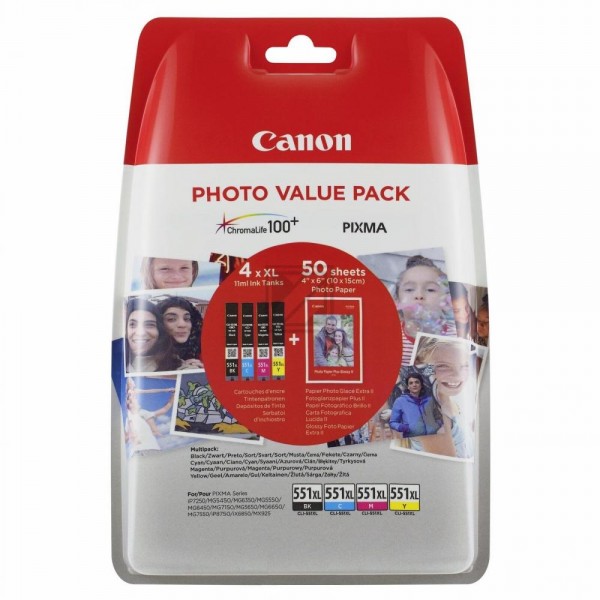 Canon Tintenpatrone gelb, magenta, schwarz, cyan HC (6443B006, CLI-551XL)