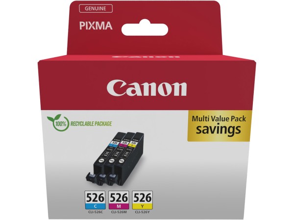 Canon CLI-526 C/M/Y Multipack Pixma Tinte 4541B018 (3) cmy w/o SEC 3x101 Seiten Cardboard 3x9ml