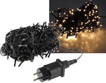 LED Aussen-Lichterkette CT-ALK200 20m warmweiß, Kabel schwarz, IP44, 200 LEDs