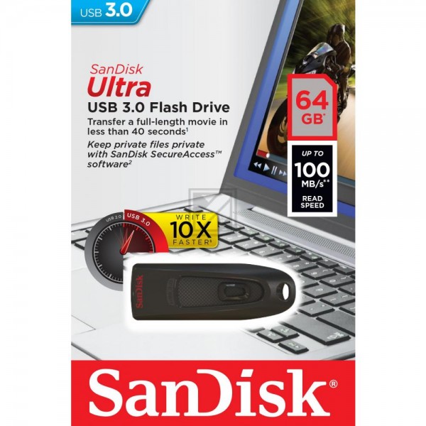SANDISK CRUZER ULTRA USB STICK 64GB SDCZ48-064G-U46 USB 3.0 schwarz