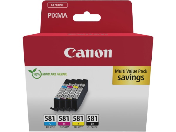 Canon CLI-581 C/M/Y/BK Multipack Pixma TS TR Tinte 2103C007 (4) cmyk ST w/o SEC Cardboard 4x5,6ml