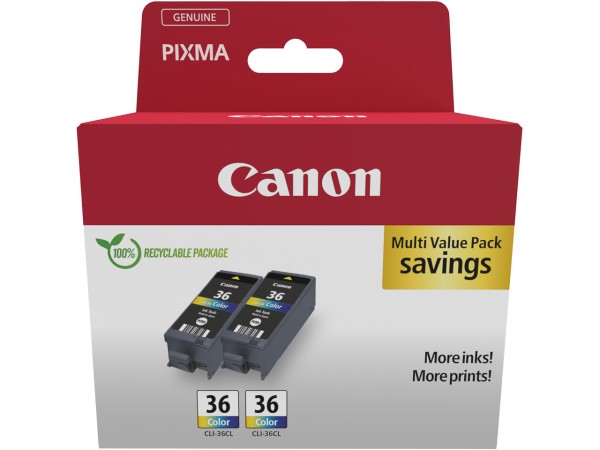 Canon CLI-36 CL Twin Pack Pixma Tinte 1511B025 (2) color w/o SEC 2x249 Seiten Cardboard
