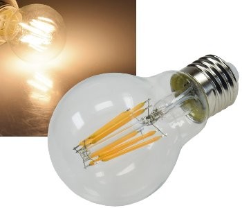 LED Glühlampe E27 Filament G60k klar 2700K, 970lm, 230V / 8W, warmweiß