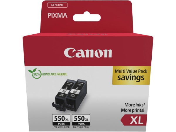 Canon PGI-550XL BK Doppel Pack Pixma Tinte 6431B010 (2) black HC SEC 2x500 Seiten Cardboard