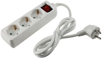Schutzkontakt-Steckdosenleiste 3-fach 3600W, 1,4mKabel, mit Schalter, weiß