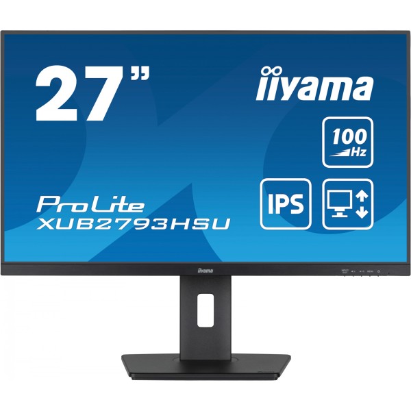 68,6cm/27" (1920x1080) Iiyama ProLite XUB2793HSU-B6 16:9 FHD IPS 100Hz 1ms HDMI DP Pivot VESA Speake