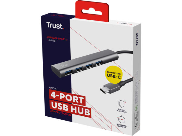 Trust Halyx 4-PORT USB-C ZU USB-A HUB 24948 Aluminium grau