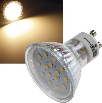LED Strahler GU10 H10 SMD 15 SMD LEDs 3000k, 50lm, 120°, 230V/0,8W, warmweiß