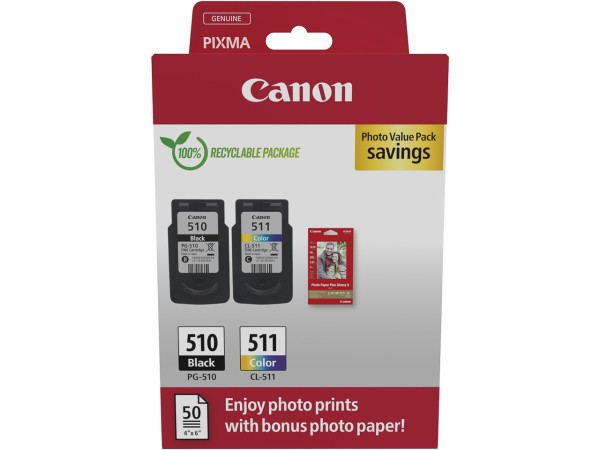 2970B017 Canon PG-510/CL-511 Pixma Photo Value Pack Tinte+Fotopapier (2) blk-col w/o SEC