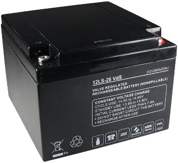 Bleiakku Q-Batteries 12V/26Ah VdS-Zulassung, LxBxH 166x176x125mm, 8kg