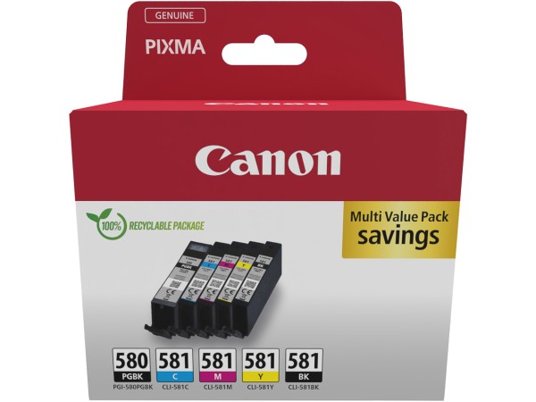 Canon PGI-580/CLI-581 PGBK/C/M/Y/BK Multipack Pixma Tinte (5) 2078C007