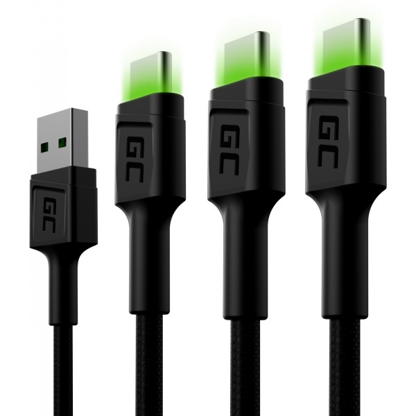 SET 3x USB > USB-C (ST - ST) 3x2m Green Cell SET3 Backlight Green LED Black