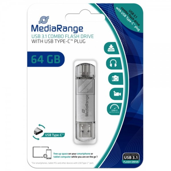 MEDIARANGE USB STICK 64GB SILBER MR937 Combo Flash Drive USB 3.1 + Typ C