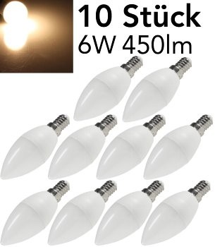LED Kerzenlampe E14 K50 Promo 10er-Set 3000k, 450lm, 230V/6W, 160°, warmweiß