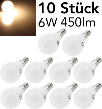 LED Tropfenlampe E14 T50 Promo 10er-Pk 3000k, 440lm, 230V/6W, 160°, warmweiß