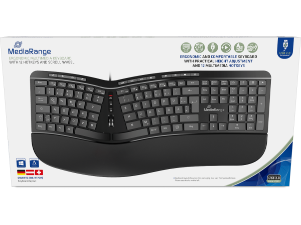 MediaRange ergonomische Multimedia-Tastatur MROS120 QWERTZ schwarz