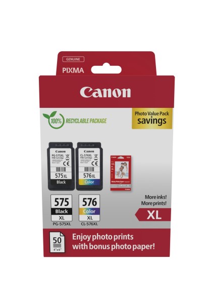 Canon PG-575XL /CL-576XL Photo Value Pack 5437C006 Pixma TR TS Tinte+Fotopapier (2) blk-col
