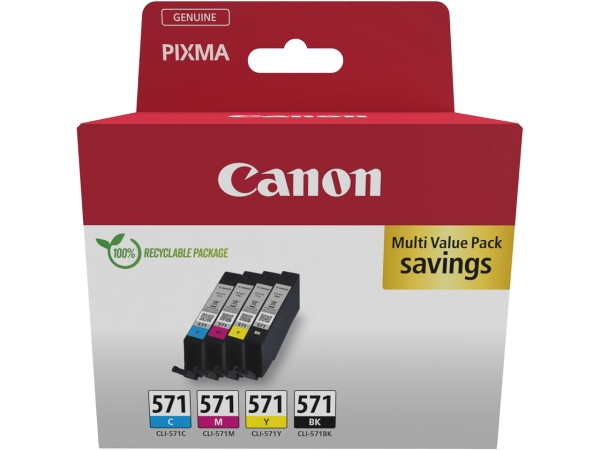 Canon CLI-571 C/M/Y/BK Multipack Pixma MG Tinte 0386C008 (4) 4color w/o SEC Cardboard 4x7ml