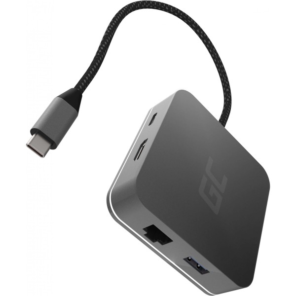 USB-C HUB 6Port Green Cell 3xUSB3.0 HDMI 4K 60Hz USB-C Ethernet Grey