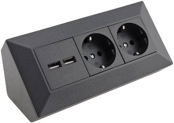 2-fach Steckdosenblock+ 2x USB,anthrazit 250V~/ 16A, Aufbaumontage, USB 3,1A