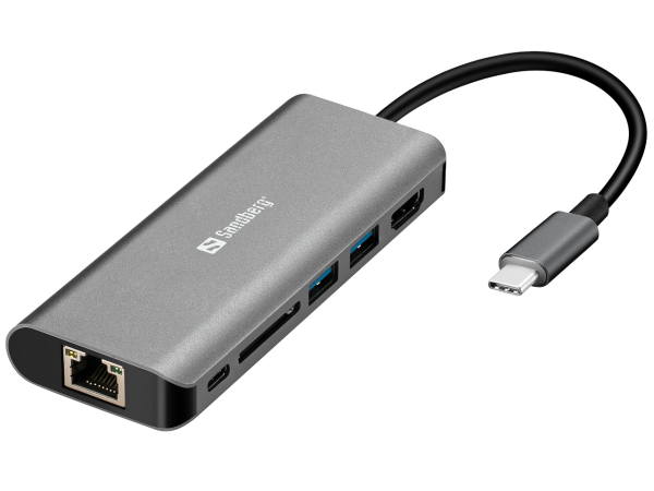 SANDBERG USB-C DOCK HDMI+LAN+SD+USB100W 136-18 Aluminium Case
