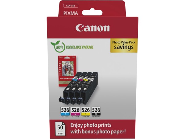 Canon CLI-526 BK/C/M/Y Pixma Tinte+Fotopapier 4540B019 (4) cmyk w/o SEC 4x9ml