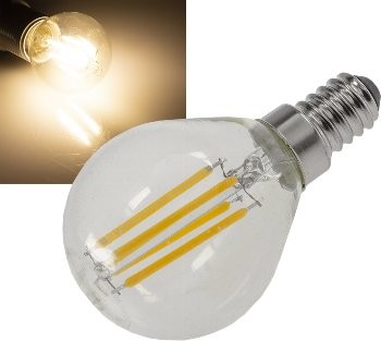 LED Tropfenlampe E14 Filament T4 3000k, 500lm, 230V/4W, warmweiß