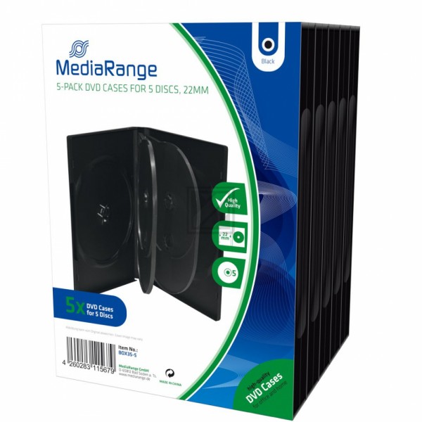 MEDIARANGE DVD CASE FUER 5STUECK (5) BOX35-5 schwarz 22mm