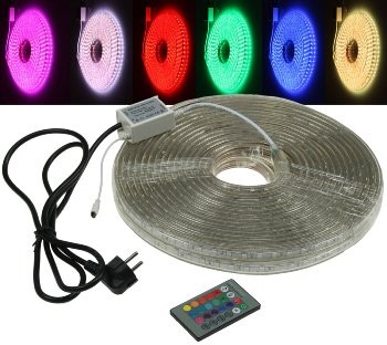 LED-Stripe RGB-Pro 230V, 20 Meter IP44, inkl. IR-Fernbedienung